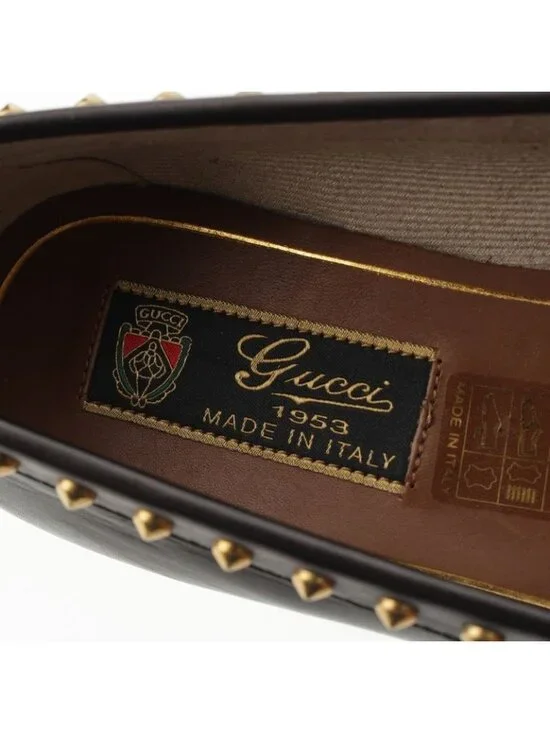 Gucci Horsebit Studded Loafers Black Gold 36.5 - Picture 7 of 10